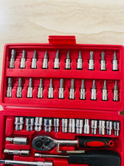 46 pcs Socket Wrench Set 1/4'Drive Metric Mechanic Tools Kit Bit Ratchet Sockets with Extension Bar for Automotive, Car, Bike, Household and Auto Repairing with Storage Case