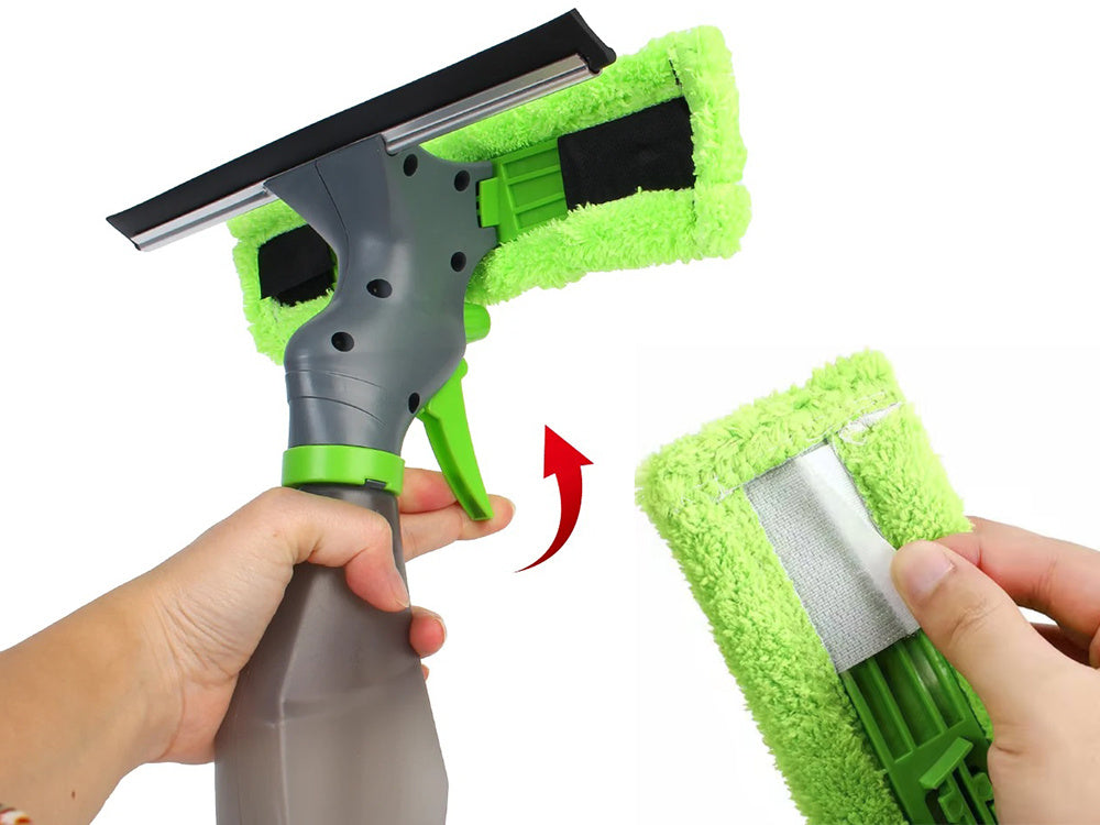 3-in-1 Window Cleaner Spray Bottle Squeegee Wiper Microfibre Pad Glass Cleaning