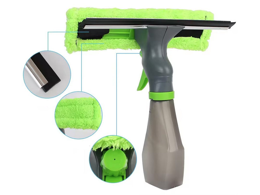 3-in-1 Window Cleaner Spray Bottle Squeegee Wiper Microfibre Pad Glass Cleaning